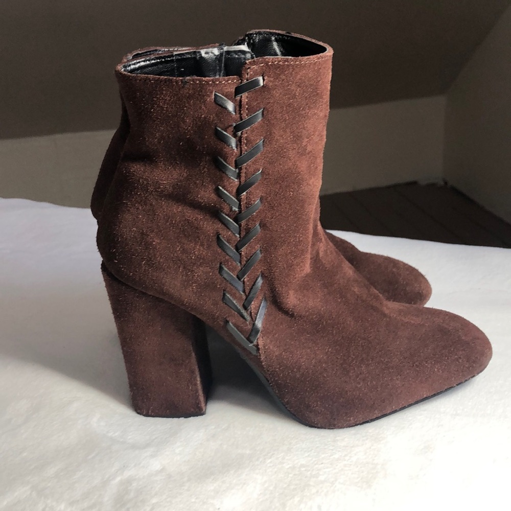Brown booties with leather tie detail on side